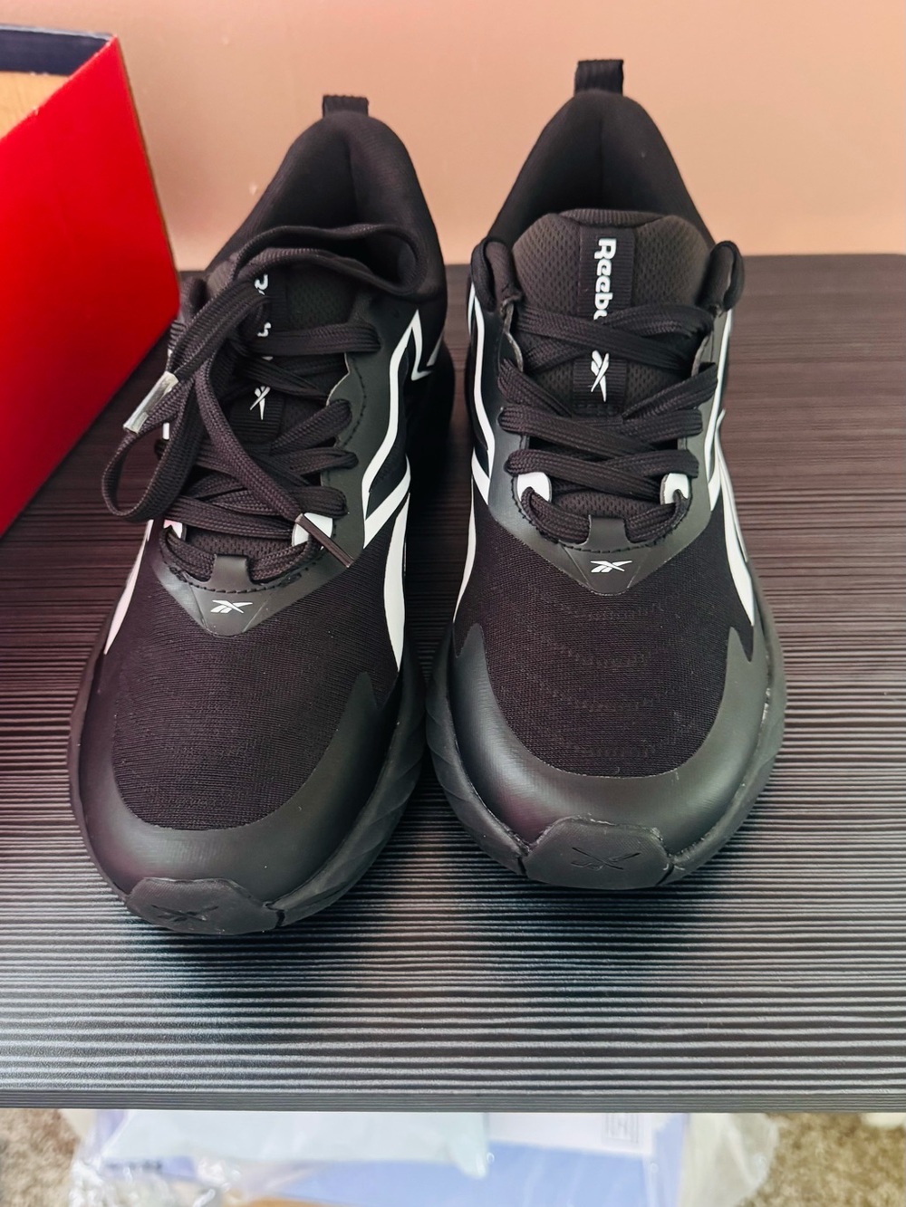 Reebok Men's Black Athletic Sneakers with White Accents